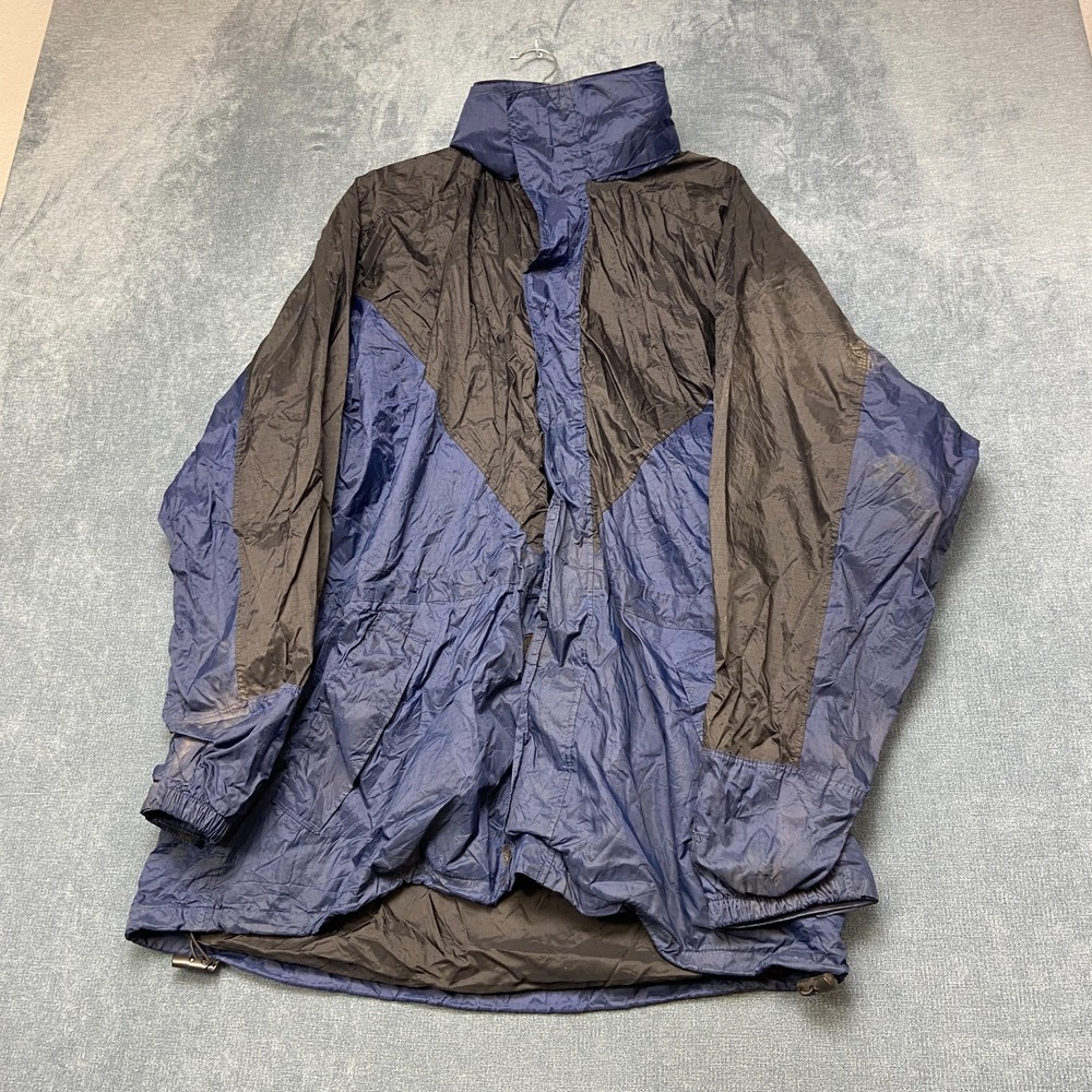 Vintage Stearns Windbreaker Jacket Mens L / XL Black Blue Long Sleeve Full Zip